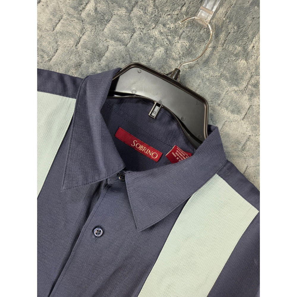 Sobrino Mens XXL Bowling‎ Shirt Navy Blue Mint Green Embroidered Short Sleeve